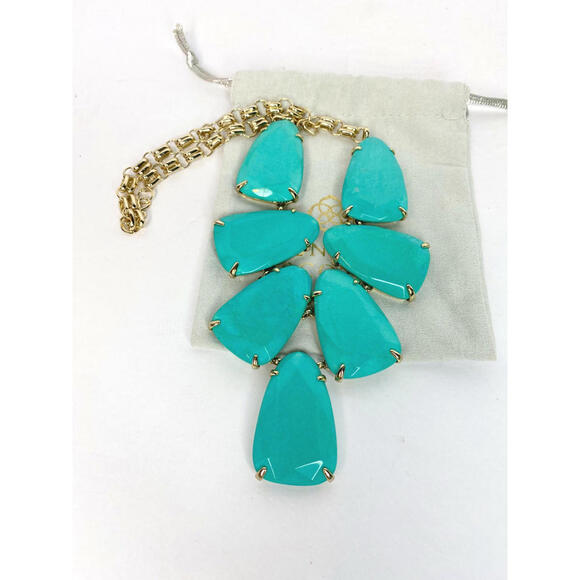 Kendra Scott Harlow Necklace Teal Blue Green Gold Tone Statement - Picture 2 of 10